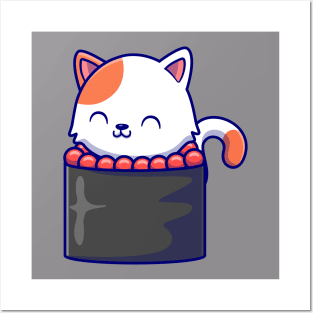 Cute Cat Sushi Cartoon Posters and Art